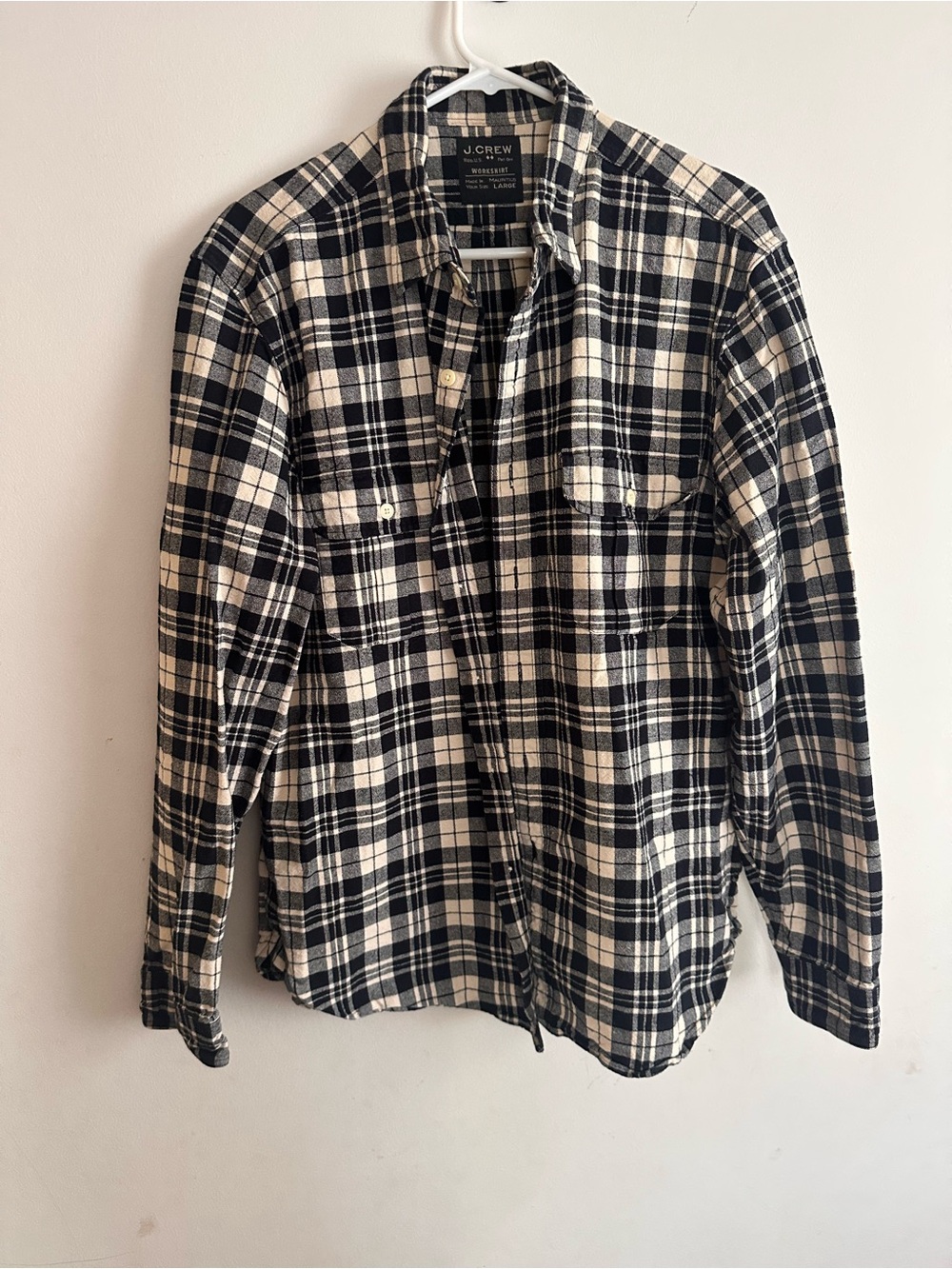 J. Crew Black and Cream Plaid Button-Up Shirt-100% cotton.
